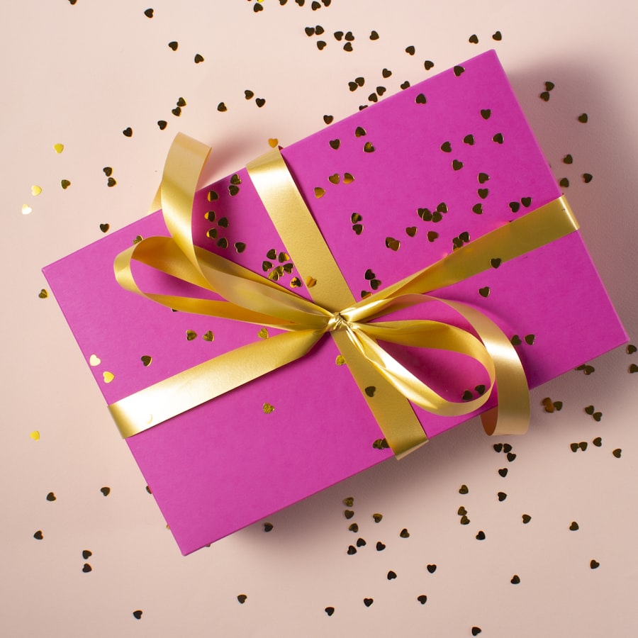 Gift box with gold ribbon